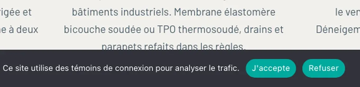 Le bandeau de consentement de la version WordPress, avec ses boutons « J’accepte » et « Refuser » dont le texte pâle est difficile à lire